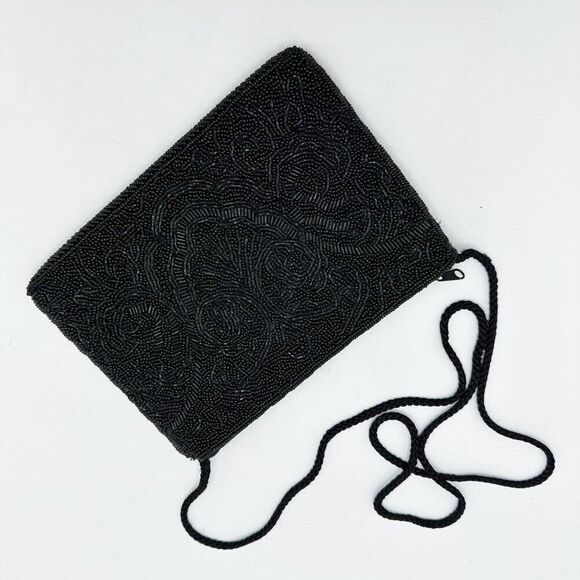 Hastings & Smith Handbags - Vintage Hastings & Smith Black Beaded Clutch Purse‎ With Strap 9"x6"x0.5"